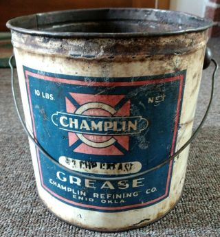 Rare Old Champlin Oil Co.  10 Lb.  Grease Can.  Enid,  Oklahoma