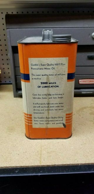 Gambles 100 Pure Pennsylvania 2 Gallon Motor Oil Can 2