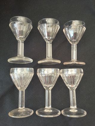 Vintage Antique French Set Of 6 Glasses Small Petites Stemmed Shot Liquor Chic