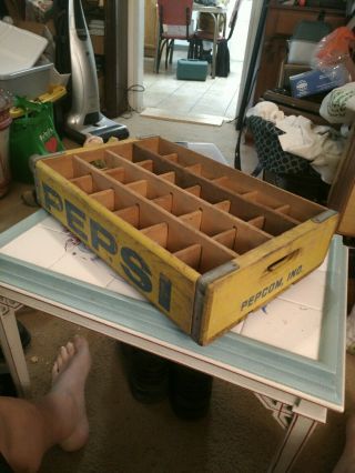 Vintage Pepsi Cola Beverage Wood Crate Soda Pop Wood Box Crate Yellow / Blue