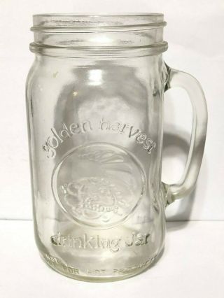 Vintage Golden Harvest Wide Mouth Clear Glass Mason Drinking Jar Mug W/ Handle