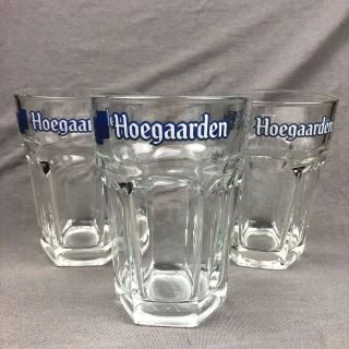 3 Hoegaarden Beer Tumbler Pub Glasses Signature Hexagonal.  33l