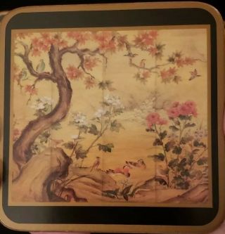 Set Of 6 Vintage Pimpernel? 4 " Square Asian Tree Beverage Coasters☆stunning
