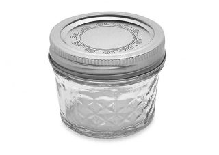 Ball Crystal Quilted Mason Jars 4 Oz Set Of 12,  Glass Canning Jars,  Jelly Fruits