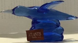 Atlantis Cobalt Blue Crystal Glass Hummingbird Figurine Handmade In Portugal