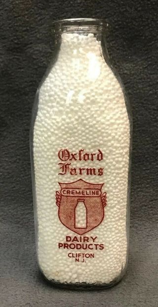 Oxford Farms Dairy Products One Quart Milk Bottle Clifton Nj Jersey Cremelin