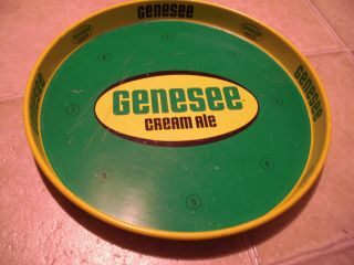 Vintage Steel Genesee Cream Ale Beer 12 - Inch Round Tray Green/yellow 2 - Sided