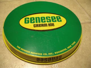 Vintage Steel Genesee Cream Ale Beer 12 - inch Round Tray Green/Yellow 2 - sided 5