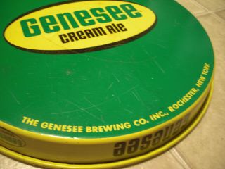 Vintage Steel Genesee Cream Ale Beer 12 - inch Round Tray Green/Yellow 2 - sided 6
