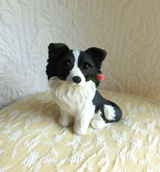 Border Collie With Rose Sculpture Dog Lover Gift Clay Mini By Raquel At Thewrc