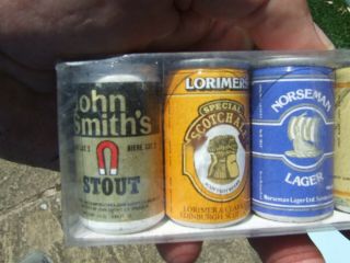 Vintage 6 Miniature Beer/Lager Tins John Smiths Stout,  Lorimers Ale,  Beckers 3