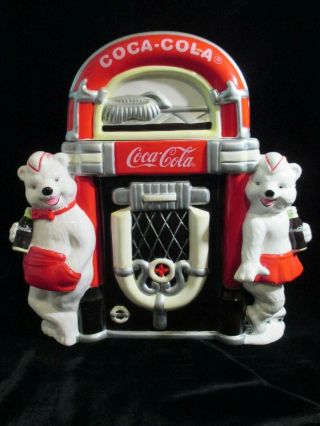 Rare Coca Cola Always Friends Collectible Ceramic Cookie Jar Jukebox Bears Vhtf