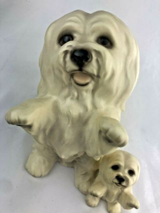 Vintage Japan Shih Tzu,  Lhasa Apso Mother Dog & Puppy Ceramic Figurine