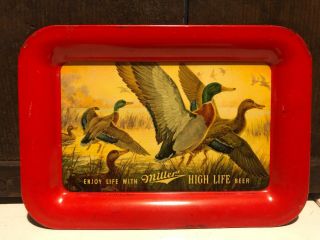 Vintage 1950s Ducks Miller High Life Beer Tin Litho Advertising Tip Tray