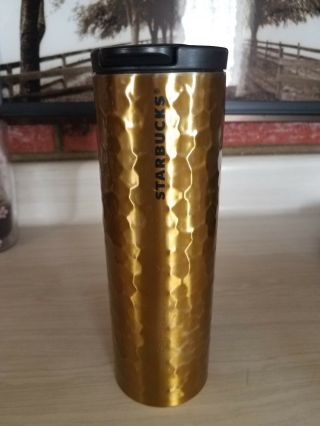 Starbucks 2012 Limited Edition Hammered Gold Stainless Coffee Tumbler Travel