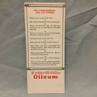 Oilzum Motor Oil Adv Ink Blotter Ten Commandments For Car Owners