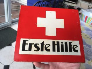 Vintage German First Aid Erste Hilfe Painted Tin Box Ww2 Era