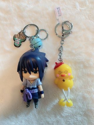 1 Naruto Shippuden Sasuke Keychain Key Chain Anime 3d,  & 1 Cute Ducky Keychain