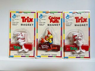 Set Of 3 Vintage General Mills Cereal Trix And Cocoa Puffs Magnets