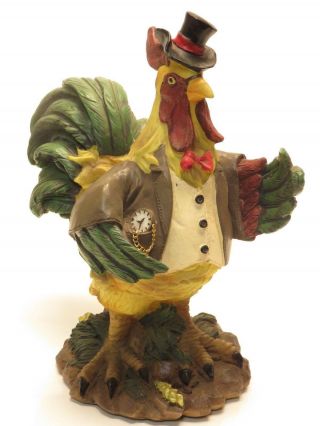 Ceramic Rooster Figurine Elegant Tux Top Hat Country Kitchen 12 " Aa2b218