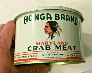 Honga Brand Crab Meat Not Oyster Can White & Nelson Cambridge & Hoopersville Md
