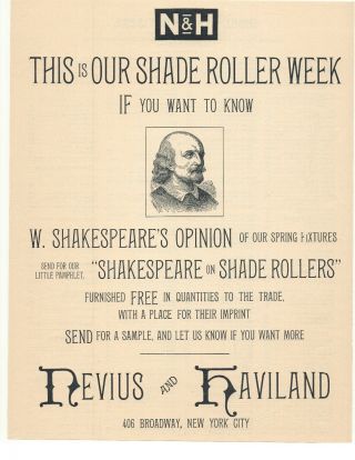 1891 Nevius And Haviland Shade Roller Advertisement York City