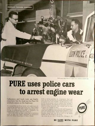 Vintage Print Ad - 1960 Pure Oil Company Elgin Police Dept Photo Art