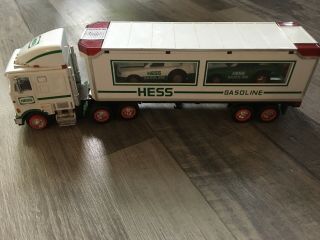 Vintage 1997 Hess Truck Tractor Trailer With Racers Racing Cars