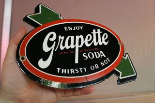 Enjoy Grapette Soda Pop Porcelain Metal Sign With Arrow Crape Soda Coke Gas Oil