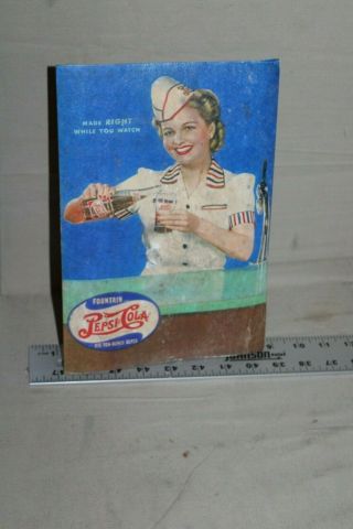 Rare 1940s Drink Pepsi Cola Lady Pouring Bottle Counter Display Sign Coke Soda