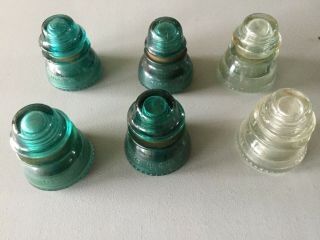 Rare Vintage Antique Glass Insulators Aqua / Blue / Green Phone Pole Insulators