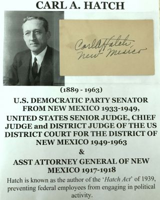 Us Senator Attorney General District Judge Mexico Hatch Act Autograph Signed