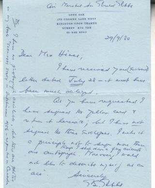 Gerald Gibbs Autographed Handwritten Letter Royal Air Force D.  92