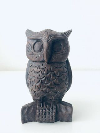 Vintage Hand - Carved Wood Owl Sculpture Wooden Bird Statue Decoy Rare 6 - 1/2”h