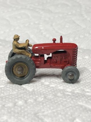 Lesney Matchbox Massey Harris Tractor No 4 Red Gold Rim Gray Tire 1957 Vintage