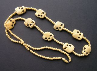 Vintage Bovine Bone Hand Carved Elephant Necklace