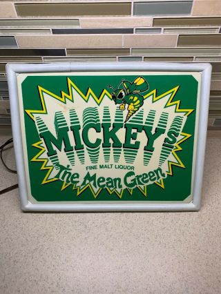 Vintage Mickeys Fine Malt Liquor " The Mean Green " Lighted Beer Sign -