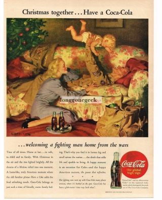 1945 Coca Cola Coke Christmas Us Soldier Playing With Baby Art Vtg Print Ad
