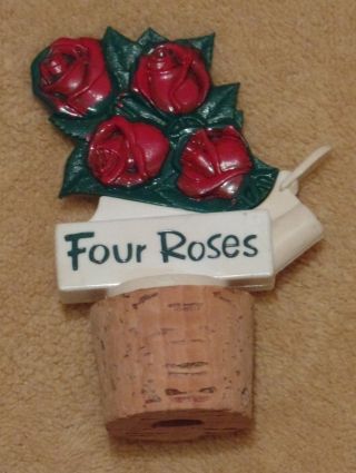Four Roses Bourbon Cork Bottle Stopper W/ Pourer & Hinged Cap.  4 " X 3 " X 1.  25 "