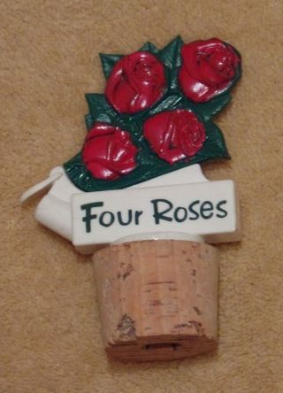 Four Roses bourbon cork bottle stopper w/ pourer & hinged cap.  4 