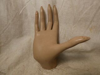 Vintage Life Size Female Right Mannequin Hand - Vinyl? On Wood - Metal Mounting Stud