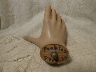 Vintage Life Size Female Right Mannequin Hand - Vinyl? on Wood - Metal Mounting Stud 2