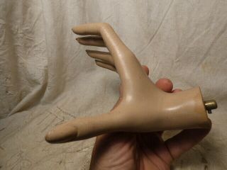 Vintage Life Size Female Right Mannequin Hand - Vinyl? on Wood - Metal Mounting Stud 3