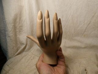 Vintage Life Size Female Right Mannequin Hand - Vinyl? on Wood - Metal Mounting Stud 4