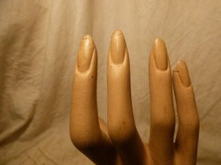Vintage Life Size Female Right Mannequin Hand - Vinyl? on Wood - Metal Mounting Stud 6