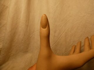 Vintage Life Size Female Right Mannequin Hand - Vinyl? on Wood - Metal Mounting Stud 7