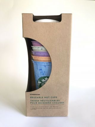 Starbucks Reusable Marbled Hot Cup Pack Of 6 W/lids 16 Oz