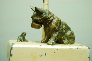 Antique Scotty Dog & Frog Bronze Overlay Figures Lamp Base Salvaged Light Parts
