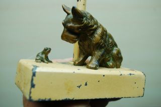 Antique Scotty Dog & Frog Bronze overlay Figures Lamp Base Salvaged Light parts 7
