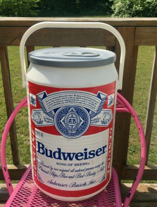 Vintage Large Budweiser Beer Can Plastic Ice Chest Cooler 20 " Handle Seat